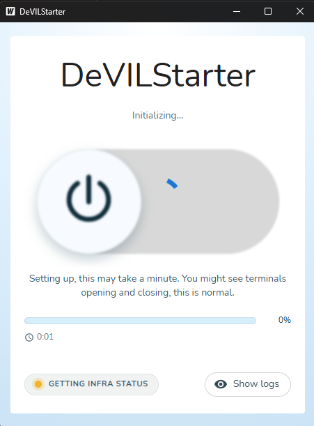 Screenshot showing DeVILStarter starting