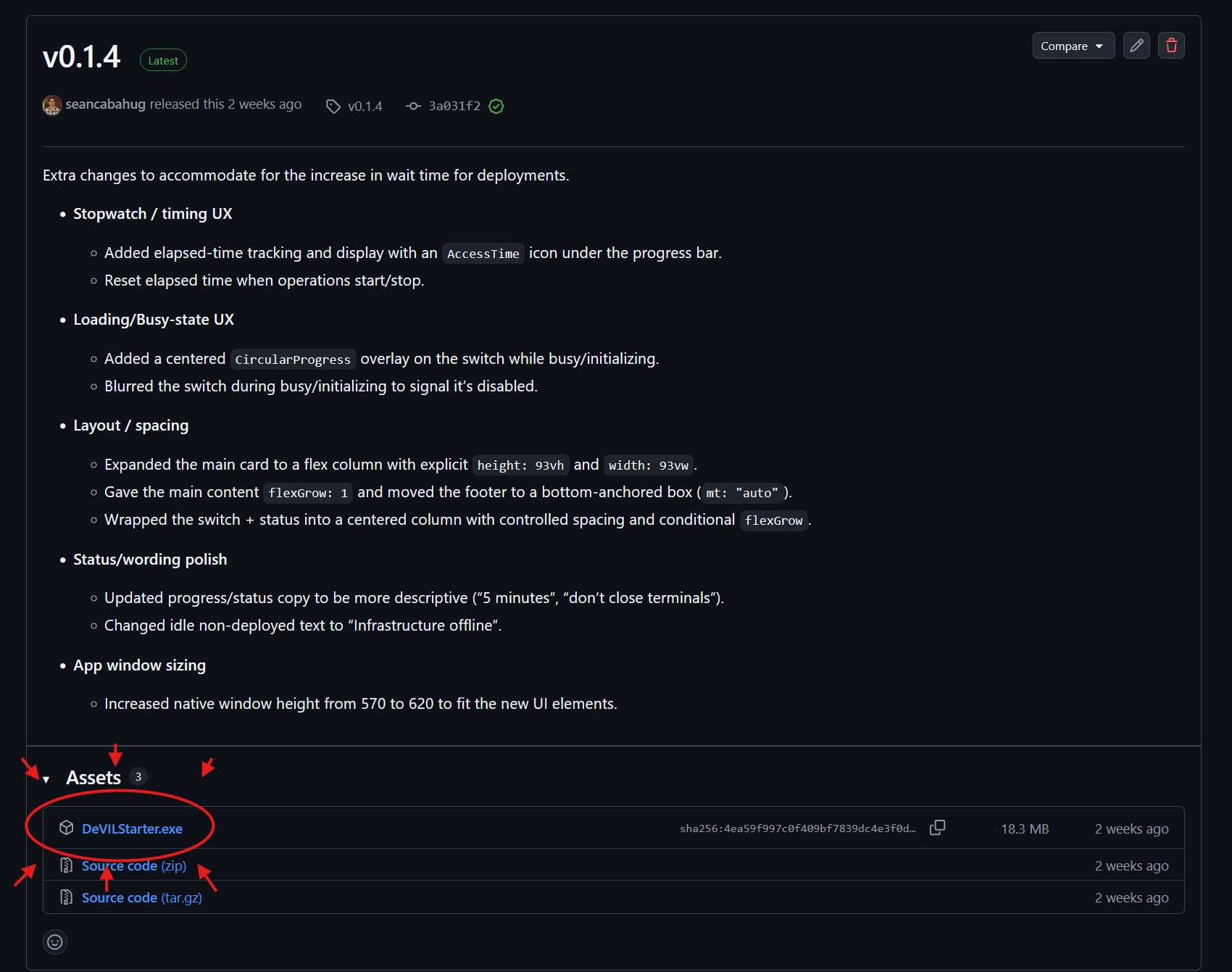 Screenshot showing location of DeVILStarter.exe link on GitHub